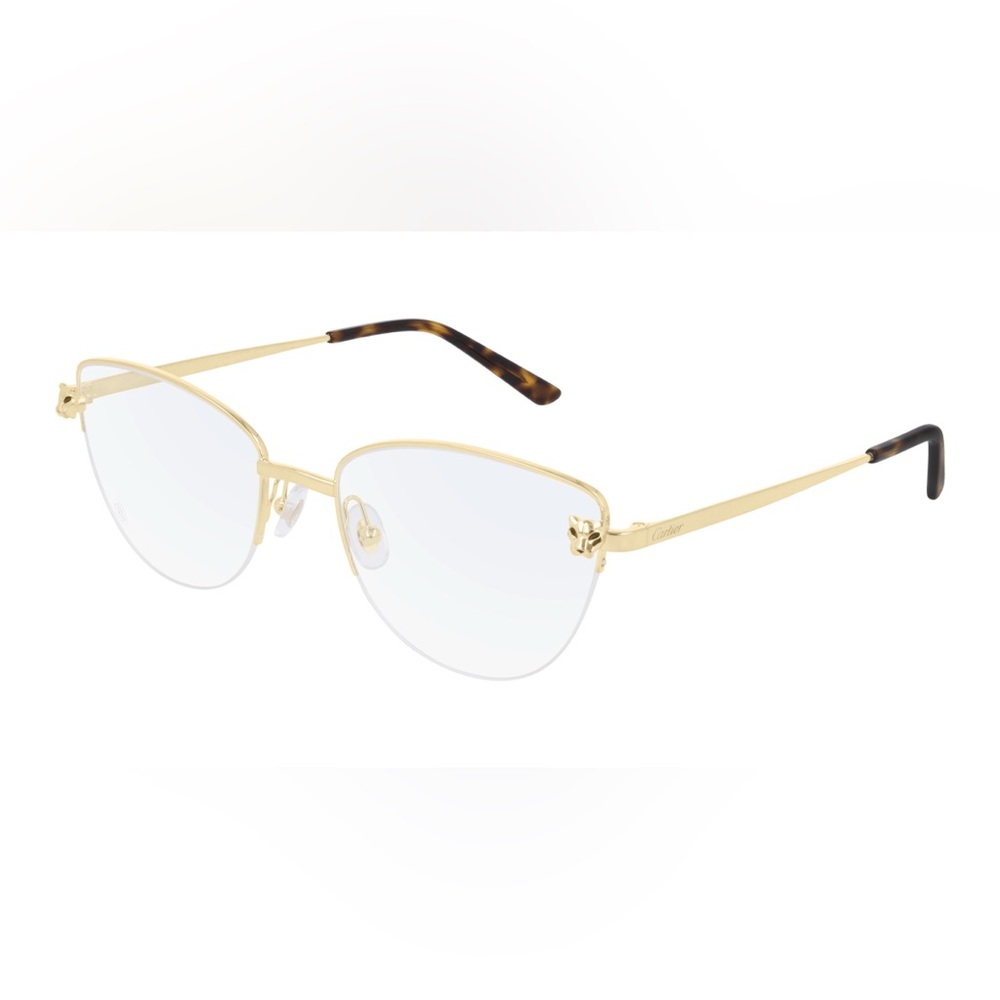 Cartier Gold Rim Cat-Eye Glasses with Tortoiseshell Temples